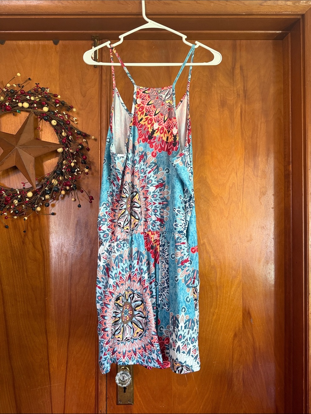 Colorful Mandala Print Spaghetti Strap romper- Blue & Pink - Picture 2 of 3